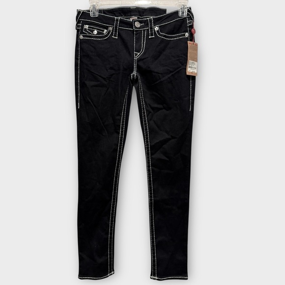 NWT True Religion Women Skinny Big T Flap Black Jeans Sz 30 - Picture 1 of 10